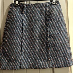 LOFT Textured Tweed Mini Skirt | Size 0 | Blue & Coral